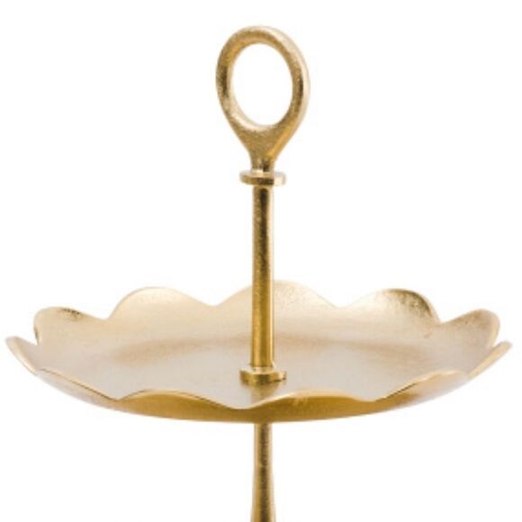 Metal Gold Tone Scalloped Edges Two Tiered Dessert Pastry Cake Cupcake Server - Picture 3 of 3